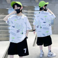Boys' summer outfit set:  new arrival - lightweight, sporty, and stylish for older boys. cool and trendy summer wear