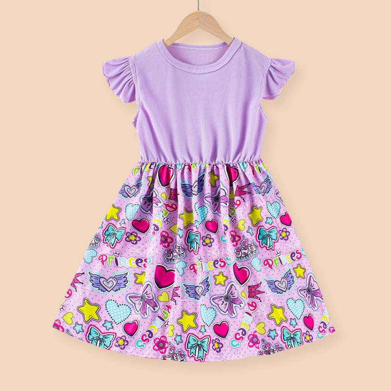 Summer girls' sweet dress - stylish flutter sleeve fashion print dress - new cross-border style - dropshipping available