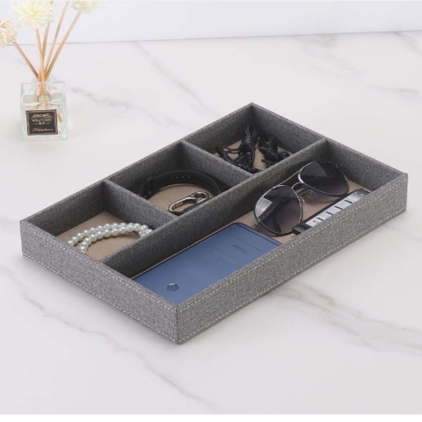 Fashion four-grid plate, multi-functional storage box, bedroom jewelry storage, entrance key, mobile phone placement plate, leather