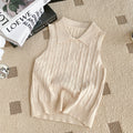 Korean chic summer french style sleeveless knit polo top - slim fit, versatile solid color tank top
