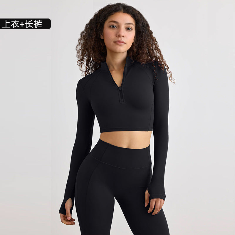 European and american style half-zip long sleeve yoga top - compression running activewear for high-intensity outdoor workouts - women's quick-dry yoga shirt