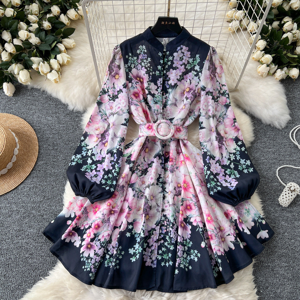 Super fairy seaside vacation v neck floral dress women's summernew arrivaltie back waist large swing pleated fairy skirt