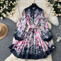Super fairy seaside vacation v neck floral dress women's summernew arrivaltie back waist large swing pleated fairy skirt