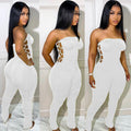 Fashion cross-border supply  women's clothing silm side tie pleated milk silk flat chest jumpsuit