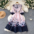 French romantic floral print dress - women's spring long sleeve slim fit a-line maxi dress - elegant, chic, and youthful