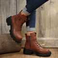 Thick sole round toe boots women's belt buckle thin velvet short boots fall and winternew arrival side zipperexportplus size leather boots