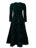 D469 cross-border new women's round neck long sleeve solid color sequin high waist elegant midi dress european and american style