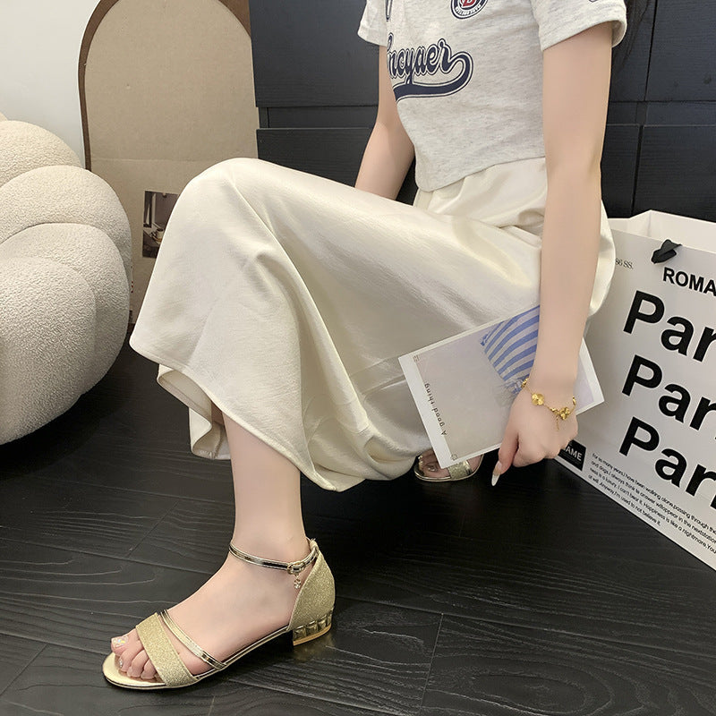 2025 summer new women's sandals: fashionable student style, closed-toe, single buckle strap, trendy plus size flat sandals for women