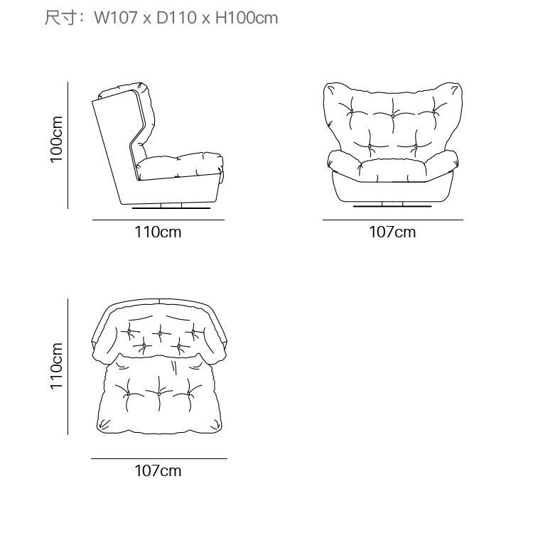 Italian milan cloud single seater sofa swivel chair down leather single chair lazy sofa chair