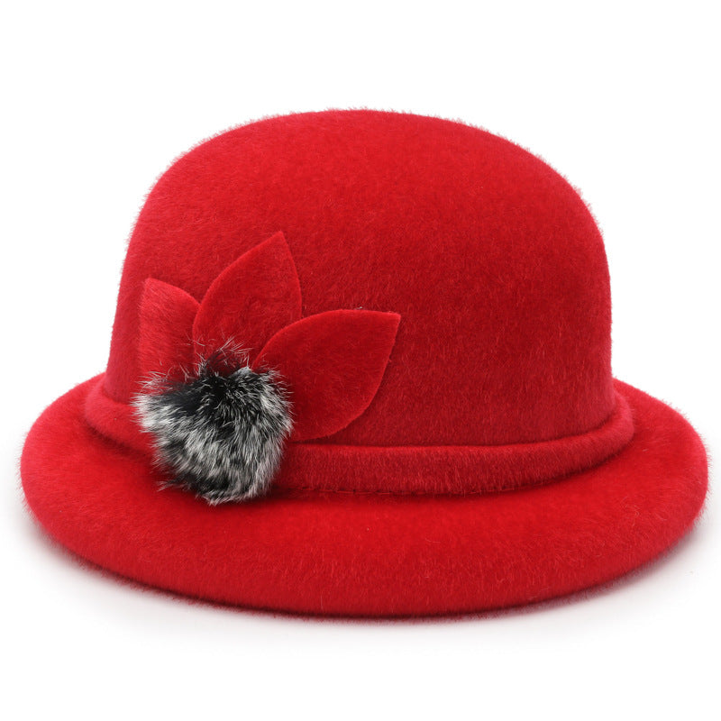 Autumn and winter hat women's trilobal round edge basin hat Korean version hairball bucket hat outdoor sponge ring warm fashion cotton hat