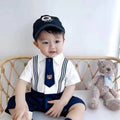 Summer baby super stylish korean academy style romper - unisex baby boy/girl cool & fashionable short sleeve gentleman style crawling suit