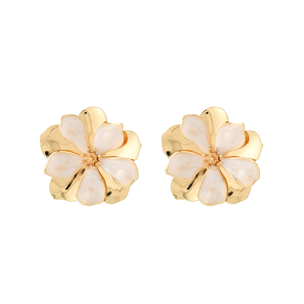 European and american cross-border sweet alloy enamel flower earrings - women's stylish, versatile, vacation-inspired leaf stud earrings wholesale