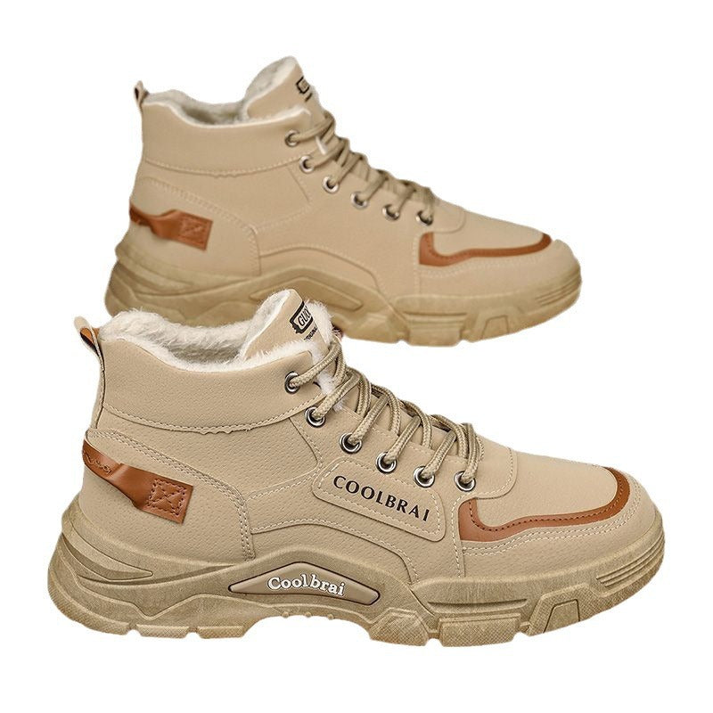 High-top men's shoes 2025winternew arrivalworkwear style outdoor hikingwinterfleece-lined cotton shoes labor protection construction site boots