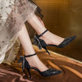 Wedding dress shoes, bridal high heels, wedding shoes, bow shoes, women's stiletto heels, 2025 new high heel sandals, black