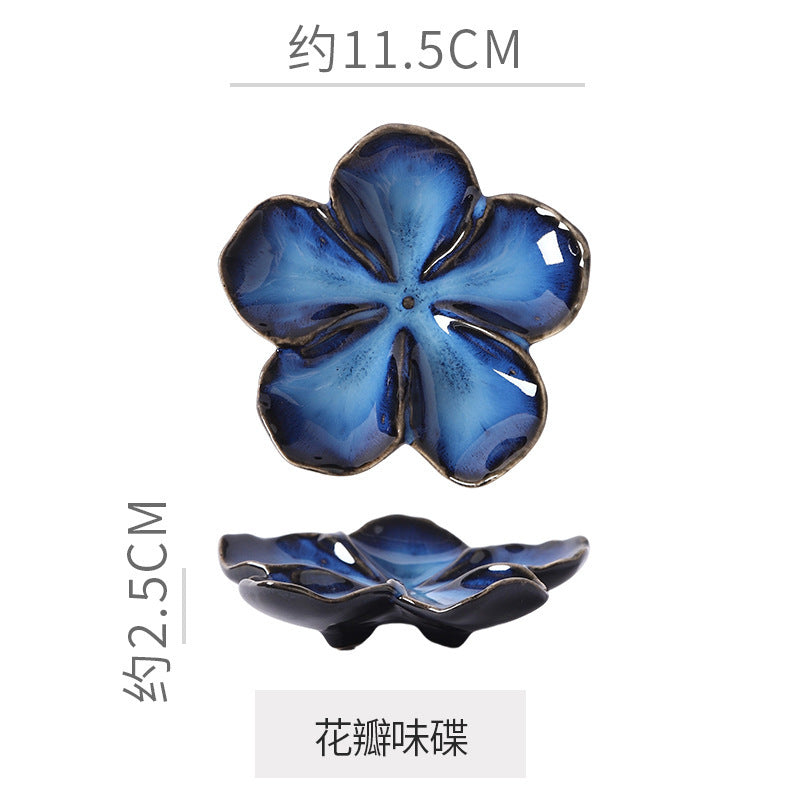 Retro japanese ceramic dish flower shape small dish creative dish dipping dish side dish multi-color kiln dish