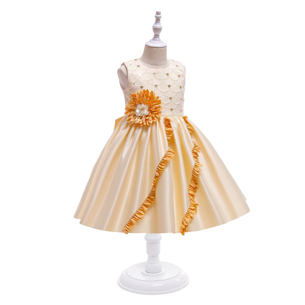 Export children's clothing satin kids dress princess dress girl's first birthday flower girl dress baby dress