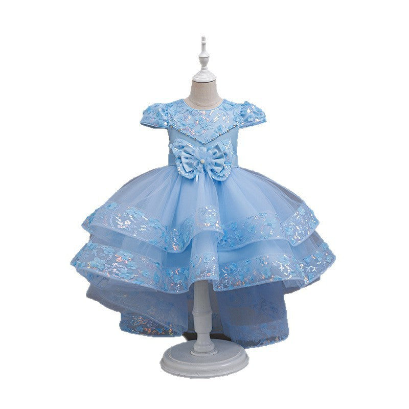 Exportnew arrivalgirl dress kids trailing princess dress mesh puffy performance dress flower girl dress cross-border in stock