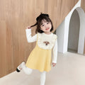 Spring new arrival: sweet cartoon knitted vest dress for little girls