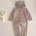 autumn newborn solid color romper cute baby knitted pom-pom hooded crawling suit