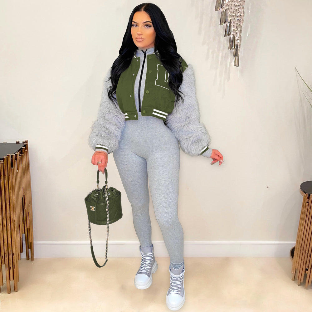 Source factory cross-border e-commerce hot-selling european and american women's fashion casual wool sleeve short baseball jacket outwear