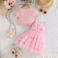 summer bow-printed cami dress + solid color jacket fashionable sweetheart european and american style pinafore dress girls' set