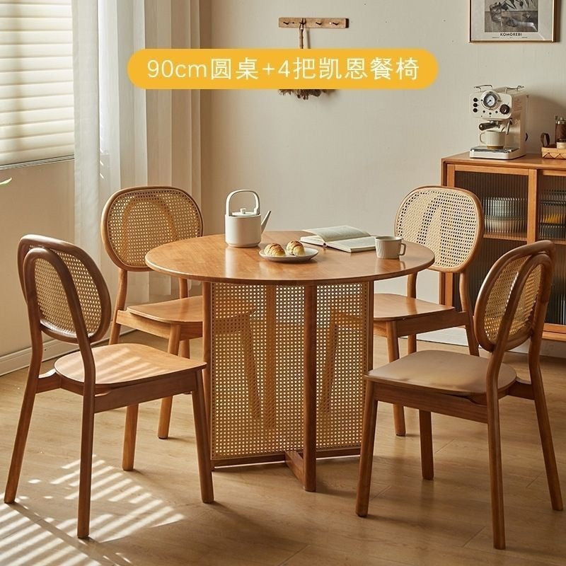 Tea table nordic style for home b&b milk tea shop cafe solid wood rattan table and chair combination small apartment ideal choice