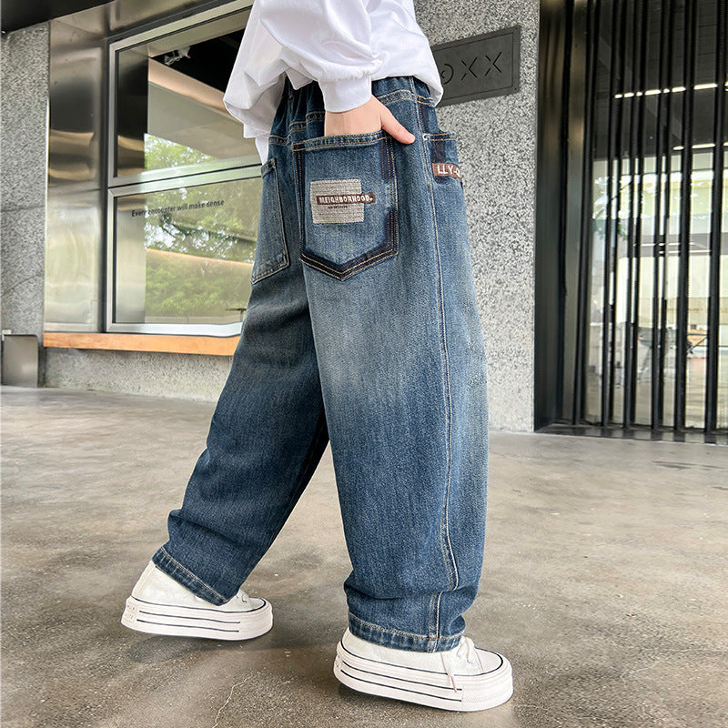 Boys' spring denim jeans - new  styles for spring and autumn. trendy and stylish long pants for older boys and big kids. loose fit, fashionable