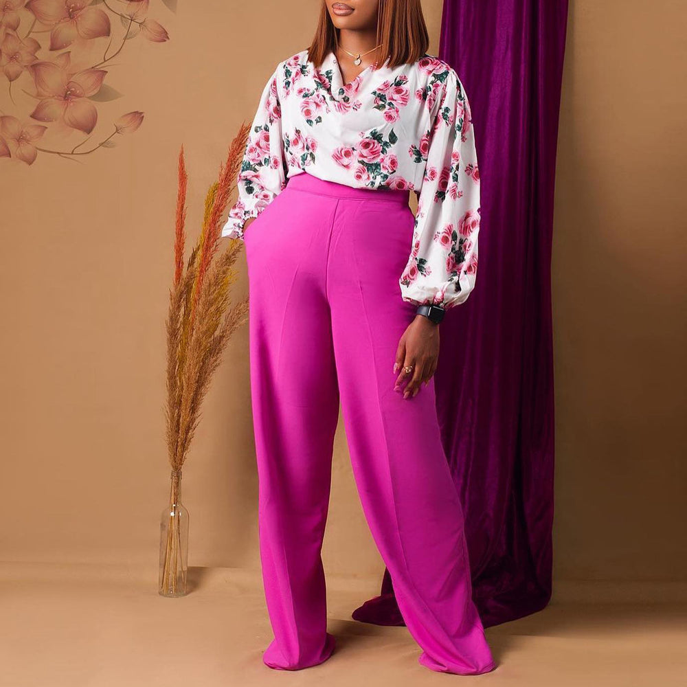 D3235exportplus size women's clothingnew arrivalfashionprinting strappytopsloose pantsoltwo-piece setfashionsuit