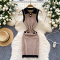 Xiaoxiangfengretrocontrast colorpolo collar sleeveless knittingdress women's summer french waist slimming looksweater short skirt