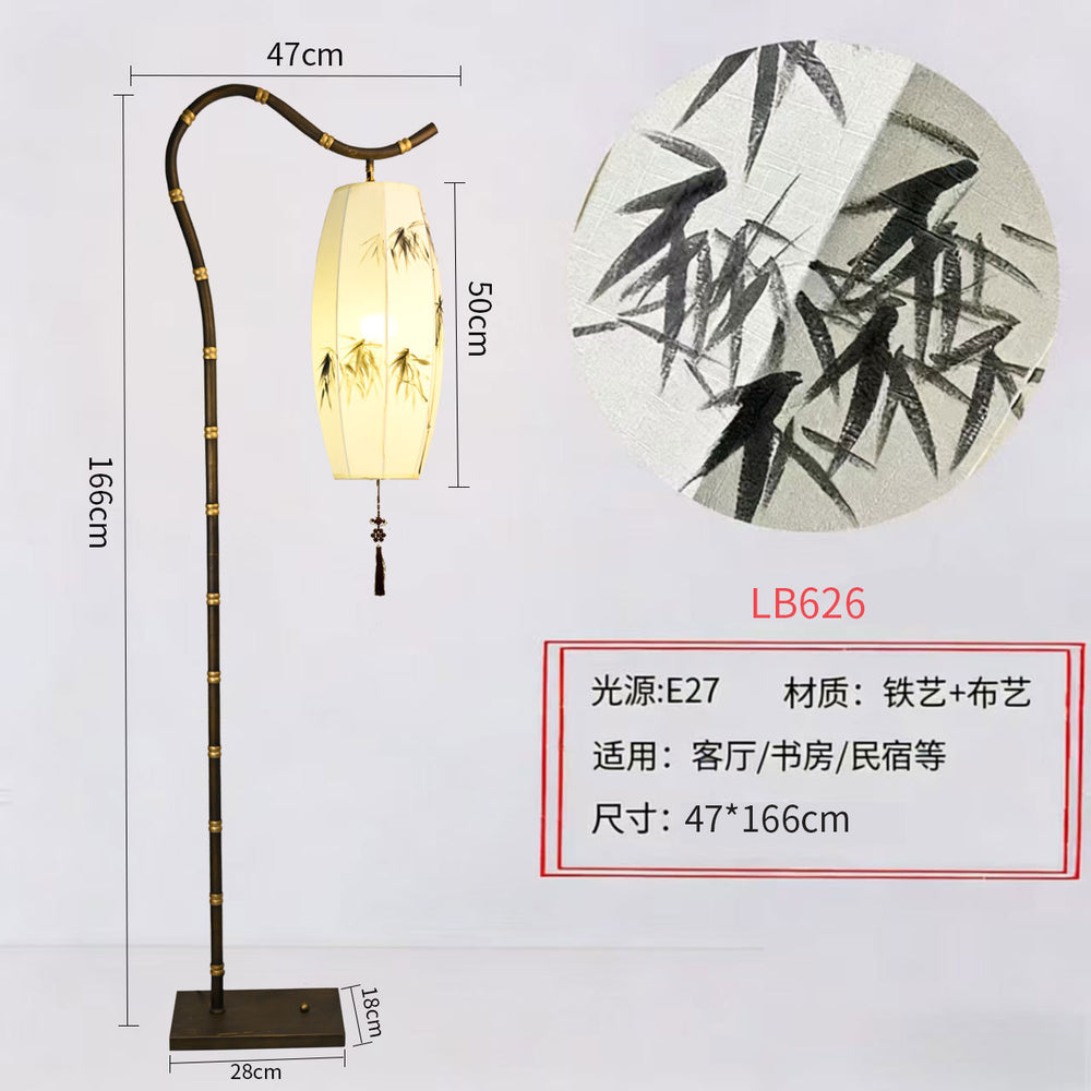 New chinoiserie floor lamp retro living room tea room hand-painted bamboo iron art bedroom study vertical medieval style floor lamp