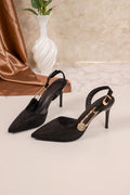 Black rhinestone high heels - 2026 summer new collection - pointed toe metallic slingback - elegant party heels