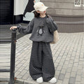 Girls' spring/autumn sweatshirt set -  spring new arrival - loose fit two-piece set for older girls - student striped wide-leg pants