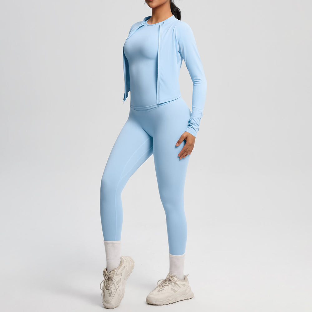 Ready-to-ship cross-border brushed microfiber seamless breathable compression short-sleeve three-piece activewear set for women - perfect for running, fitness, and yoga
