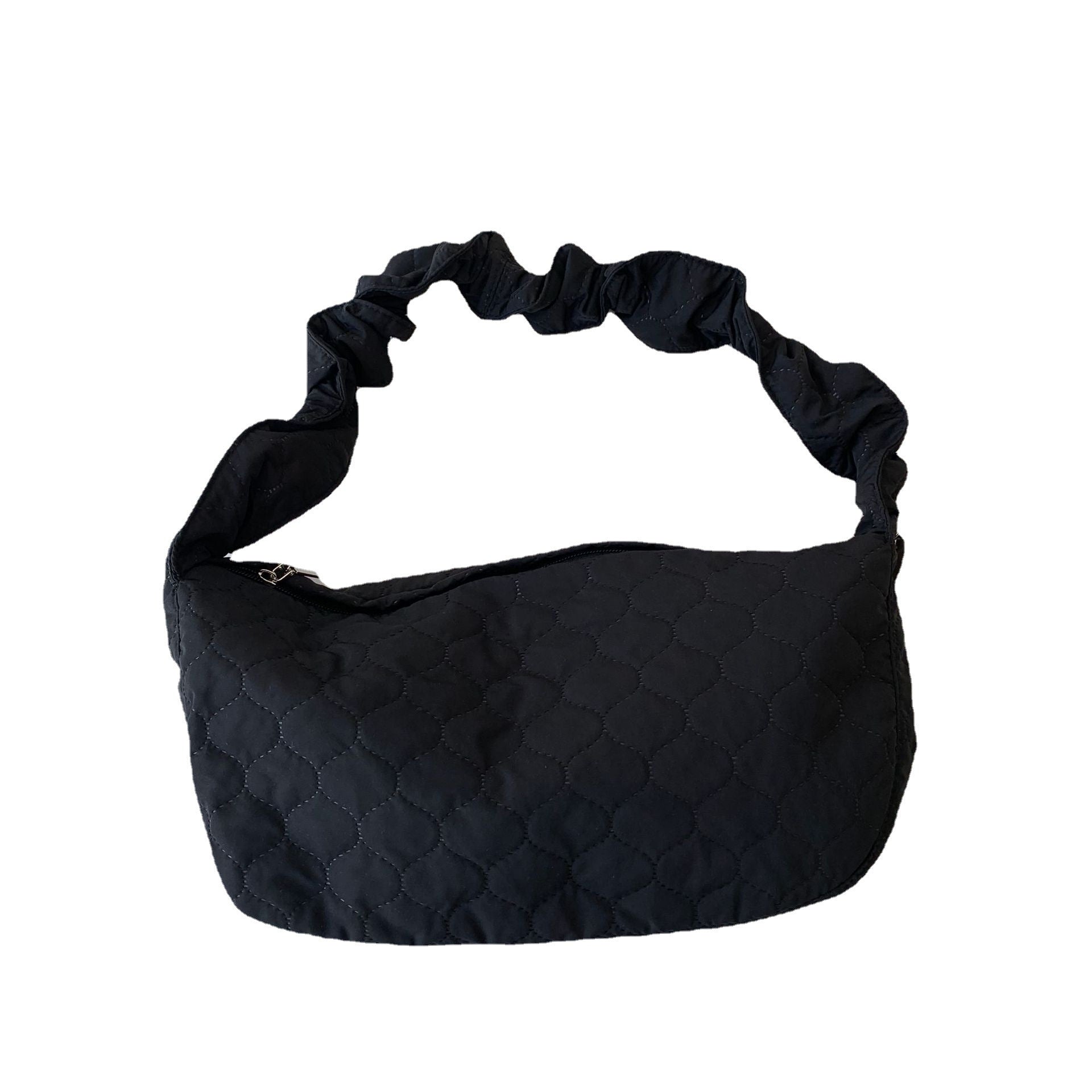 Bag new Korean version single shoulder bag embroidered lattice dumpling bag oblique span bag pleated drawstring small fresh temperament versatile women's bag