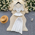 French work clothing style pink knittingtwo-piece set female summercasualv neck waist rufflesfashionelegantsuit