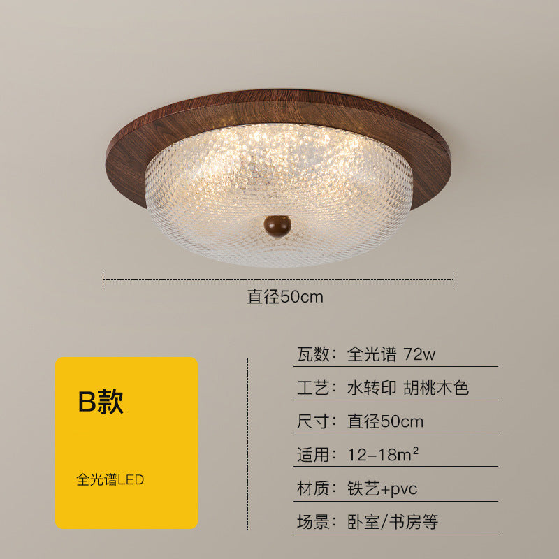 [Strict Selection] 2025 New French Medieval Ceiling Light Eye Protection Walnut Solid Wood Premium Glass Light