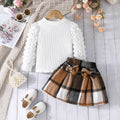 autumn new arrivals: puff sleeve top + plaid midi skirt - european & american style, direct from the manufacturer for cross-border e-commerce, girls' fashion wholesale