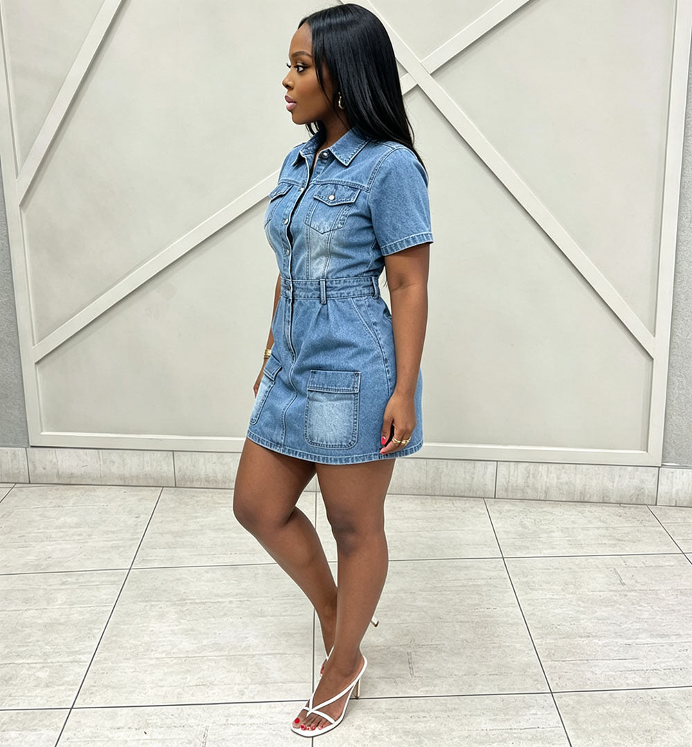 European and american style women's denim dress - new  cross-border fashion - street style single-breasted short sleeve jumpsuit