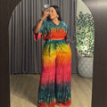 European and american cross-border african women's clothing  summer new fashion loose plus size printed v-neck top and pants set