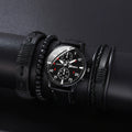 Black dial red text black strap + black bracelet set