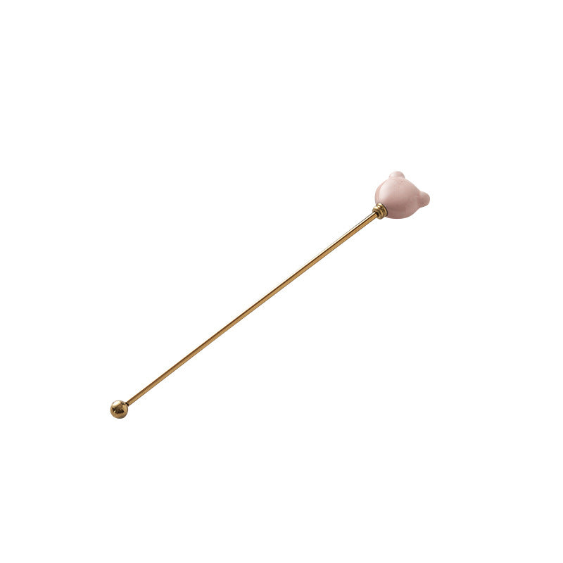 Candy-colored ceramic bear head stirring stick - anti-scald, high-style coffee stirrer & 304 stainless steel wine stirrer