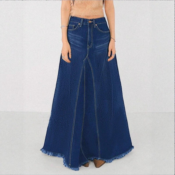 TC08976 #European and American   women's loose splicing trousers dark blue denim skirt