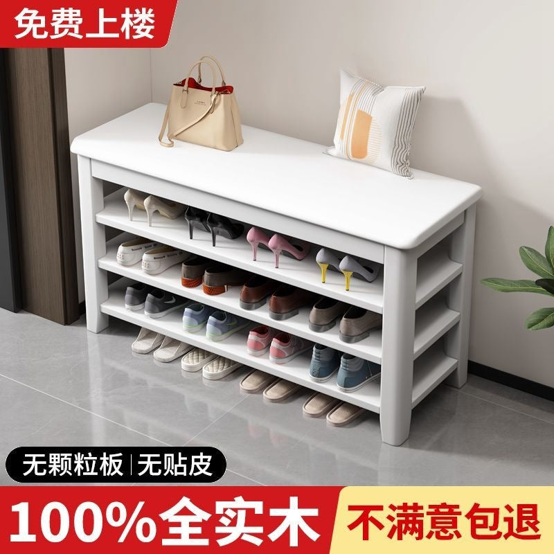 All solid wood shoe changing stool shoe cabinet door for home entry stool all-in-one multi-layer popular multi-functional floor-standing shoe rack