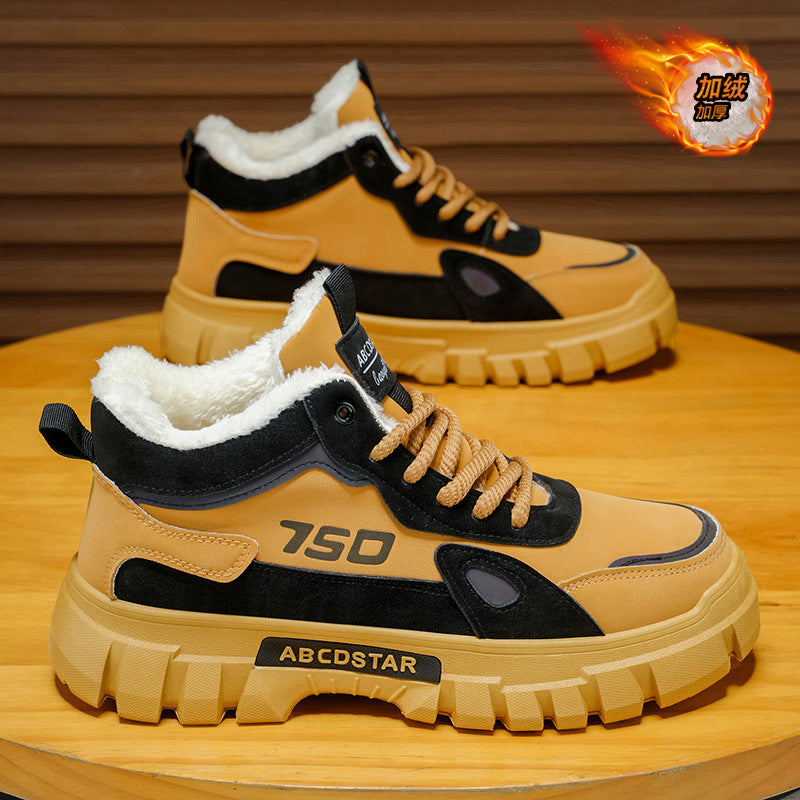 Men's cotton-padded boots 2025 new winter fleece-lined warm outdoor hiking waterproof non-slip high-top work martin snow boots