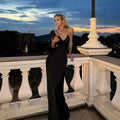 classy black suspender long skirt deep v large backless sexymermaid dress dress fashionelegantdress