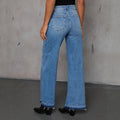 European and american women's jeans  new arrival hot selling patchwork elegant commute wide leg jeans washed stretch fashion jeans