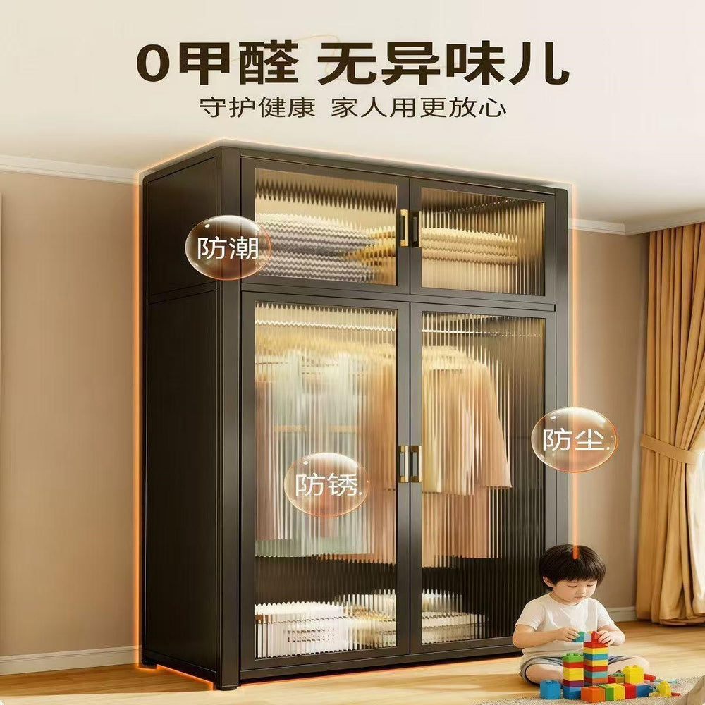 Large capacity steel wardrobe bedroom for home wardrobe rental metal floor standing clothes rack simple assembly storage cabinet