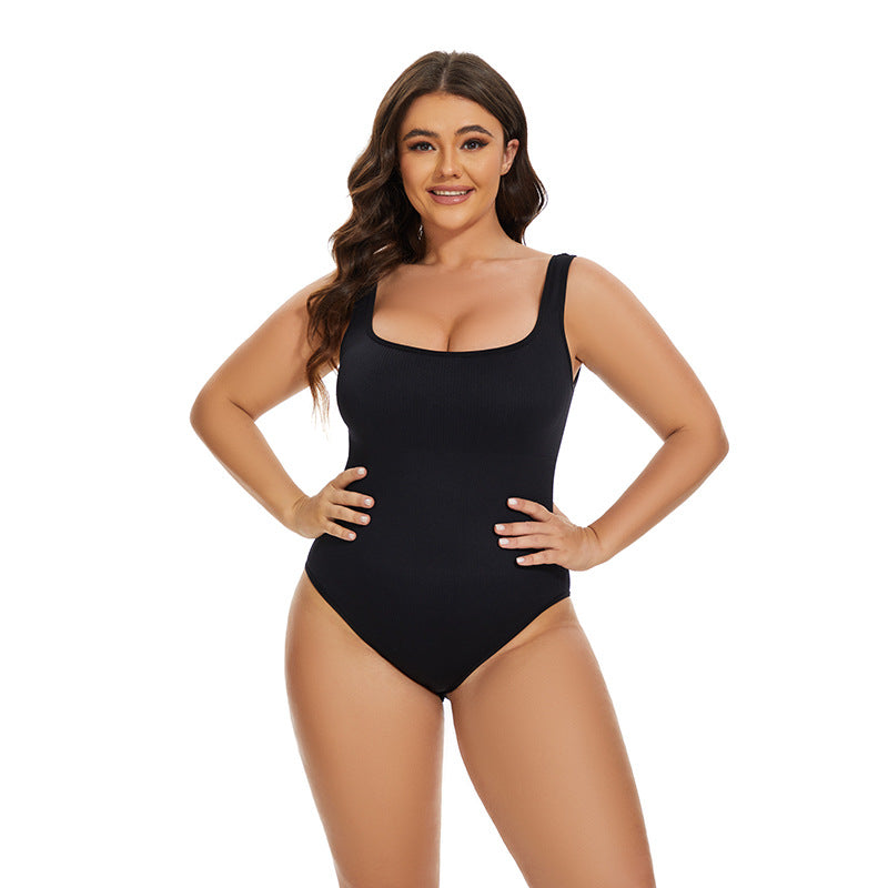 2023  Europe and the United States  hot-selling seamless threaded vest waist shaping square collar onesie