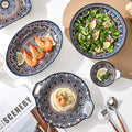 Creative bohemian style bowl and plate set - underglaze color home ceramic tableware - exotic double-handled plate