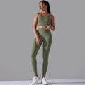 new high-waisted peach lift butt leggings set - activewear with racerback yoga top for running, training, and fitness